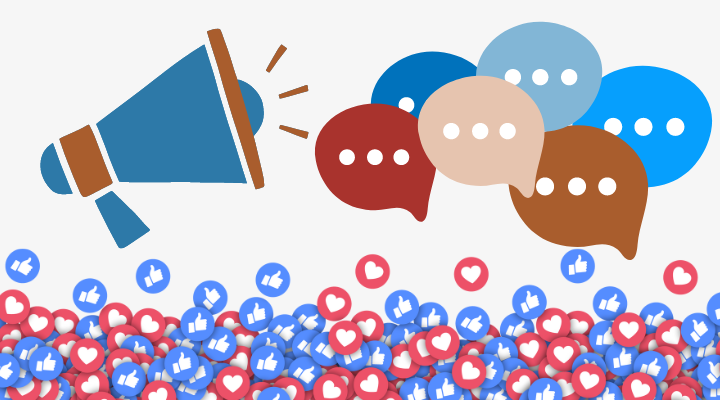 bull horn and conversation bubbles